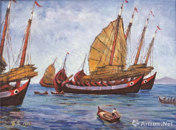 《大眼鸡渔船》  谭雪生  油画 1962年  41x57cm 广东美术馆藏