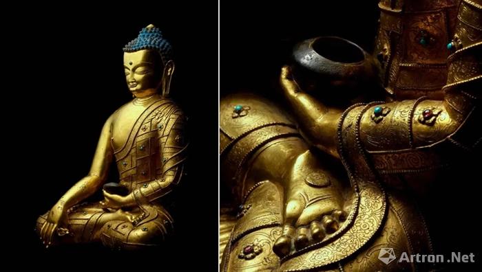 铜鎏金阿閦佛像,西藏,十五世纪.