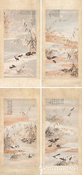 吴青霞(1910-2008 芦雁四屏