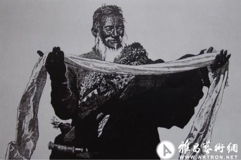 徐匡《洁白的哈达(木刻 65x88cm 1984年 获日本国际版画研究会