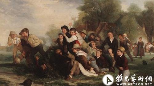 图为1839年的油画《踢足球(football game)