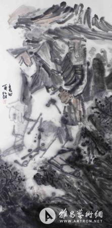 罗彬《傩仪系列之二》纸本水墨138×68cm 2012年