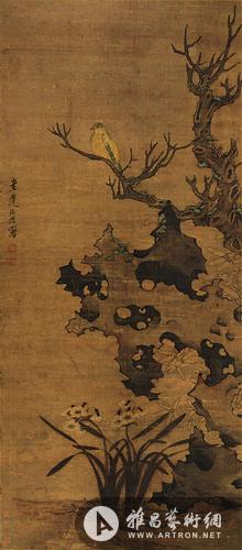 425【明】陈洪绶(1598-1652) 湖石水仙图 114×50 cm 设色绢本