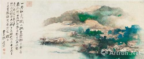 杏花春雨图(国画)79×193厘米 1969年 张大千 侯北人美术馆藏