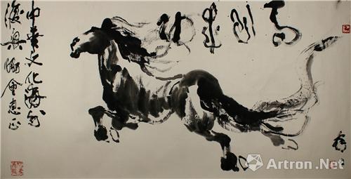 lot187:叶醉白 作《马到成功》纸本 水墨 镜心 size,68x136cm