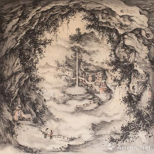 李以良-别有洞天-68x68cm-纸本水墨-2015年