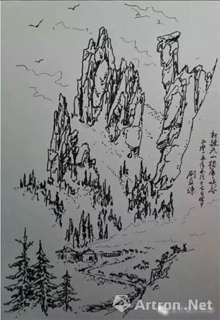 青烟袅袅处 车进独库峡谷,山石嶙峋,颇有气势,停车画张速写.