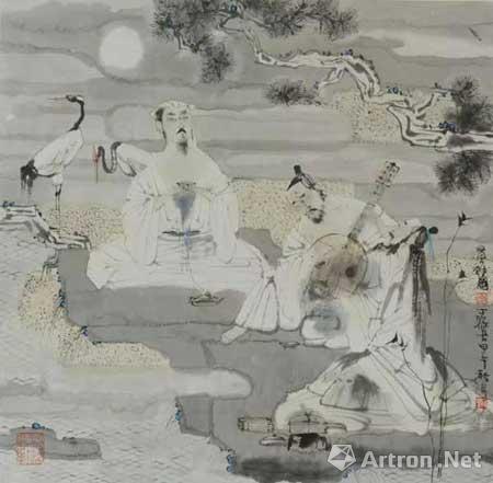 丁筱芳 贤明松月 58×58cm 纸本水墨 2014年