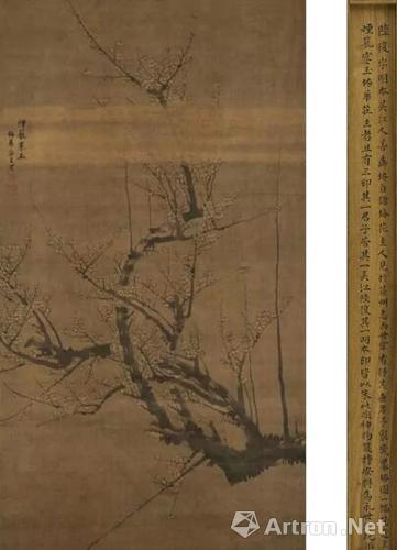 lot 0401陆复(明)烟笼寒玉图水墨绢本 立轴 142×79.5cm 约10.