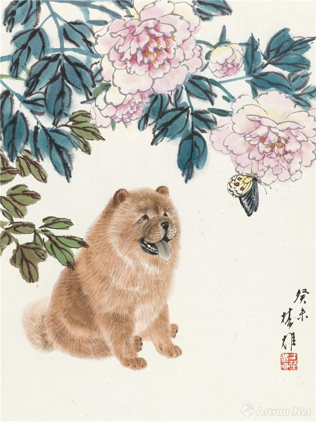 方楚雄 团花小狗45*35 cm