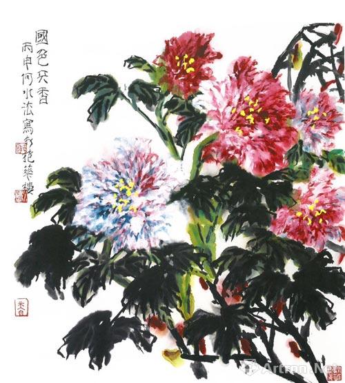 何水法 《牡丹》 90x90cm 2016年