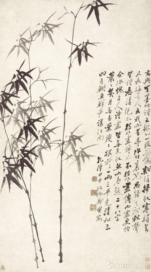 清郑燮墨竹图轴 乾隆甲申(1764) 纸本  水墨