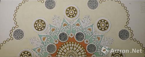 常沙娜，手稿，人大会堂宴会厅天顶装饰设计彩色设置效果图，38.5×103