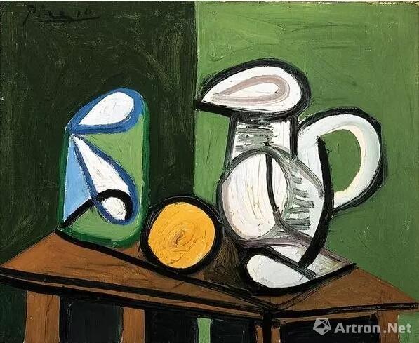  静物：壶、玻璃杯和橙子   巴勃罗‧毕加索  1944