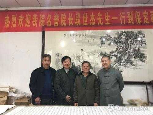 段世杰先生(左三)与保定画院院长袁辉先生(左二 副院长杨丰祥先生(右