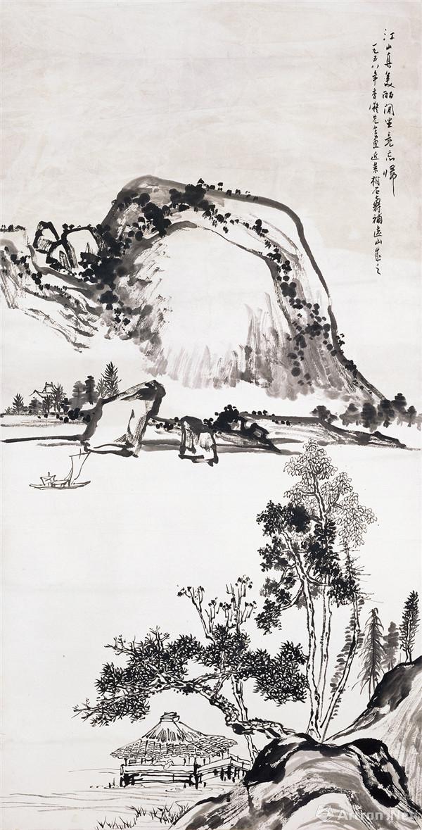何香凝潘天寿，《江淹浦畔》，水墨纸本，132×69cm，1958年，