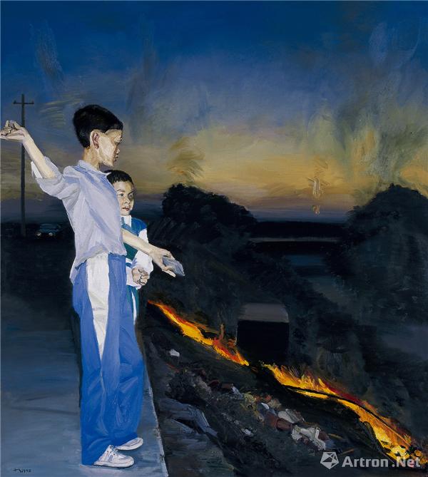 烧野火，刘小东，1998布面油彩152×136厘米图片版权 ©龙美术馆