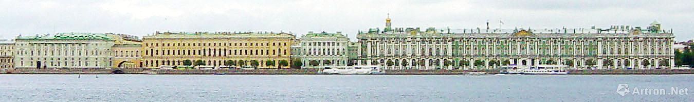 建筑群从左到右：Hermitage Theatre – Old Hermitage – Small Hermitage – Winter Palace
