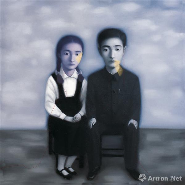 血缘：大家庭系列，张晓刚，1998布面油彩150×150厘米图片版权 ©龙美术馆