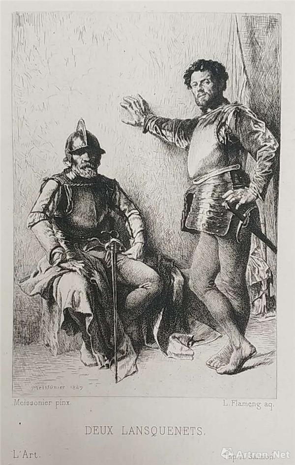 《两个雇佣兵》 绘画：梅索尼埃(Meissonier ) 雕版：弗拉芒(L. Flameng) 时间：不详