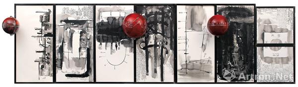 无题，陈箴，1993水墨、纸本、铝、有机玻璃、压克力球100×361×36厘米图片版权 ©龙美术馆