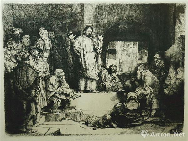 《耶稣传教》 绘画：伦勃朗(Rembrandt，1606——1669) 雕版：伦勃朗