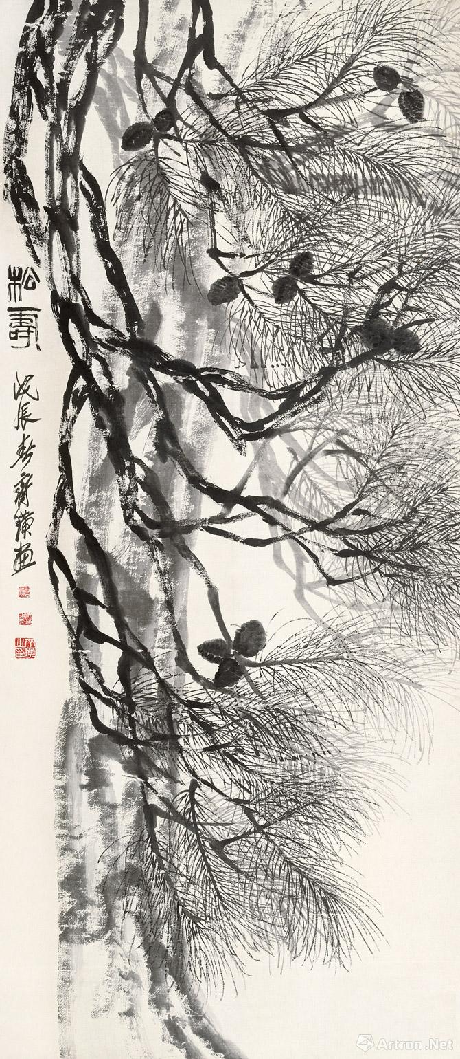 齊白石《鬆壽》 　紙本墨筆 177x77.5cm　1928年 北京畫院藏題款：鬆壽。戊辰春齊璜畫。