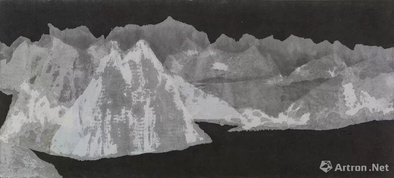 安晓彤，“山水 5”，宣纸、水墨，100 × 220 cm，2018