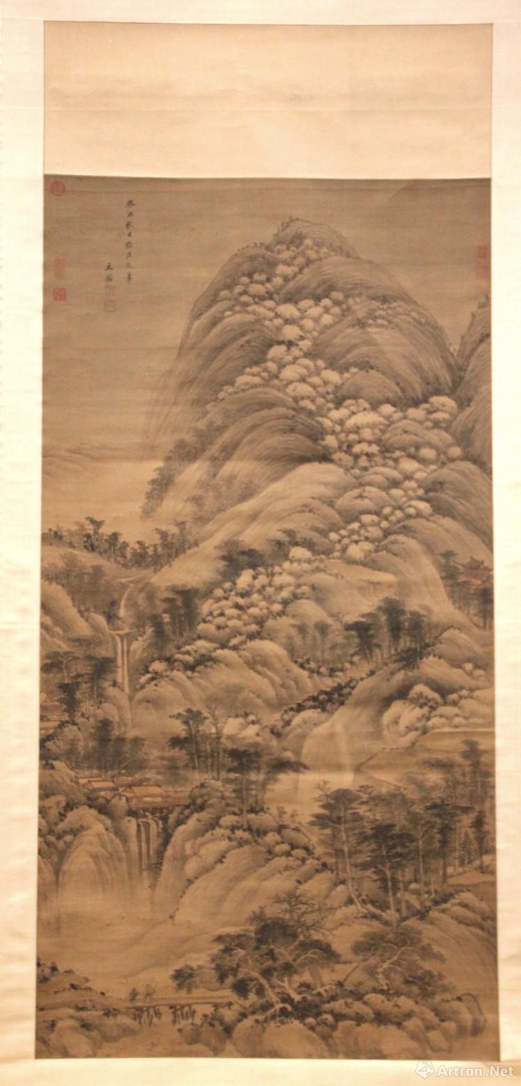 王鉴《仿巨然山水图轴》 绢本淡设色  1673年