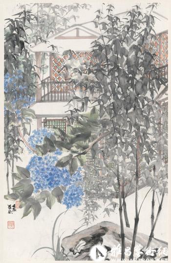 罗颖,竹林深处,69×44cm,2012,纸本设色