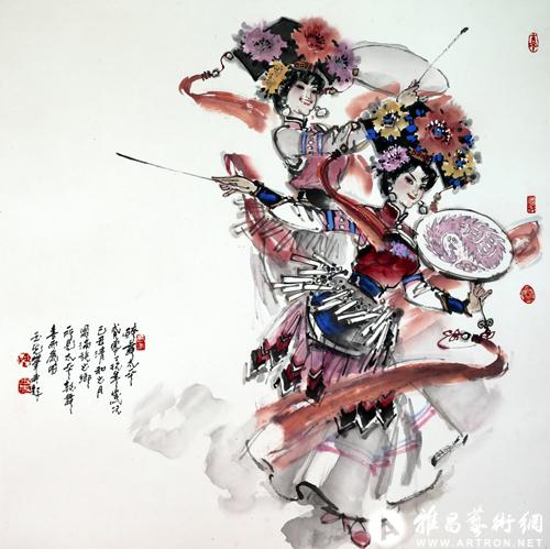 醉舞太平(满族) 中国画 陈玉先2009年 68cmx68cm