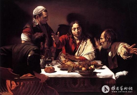 以马忤斯的晚餐，卡拉瓦乔，1601年，布面油画，141 x 196.2 厘米，国家艺术馆，伦敦