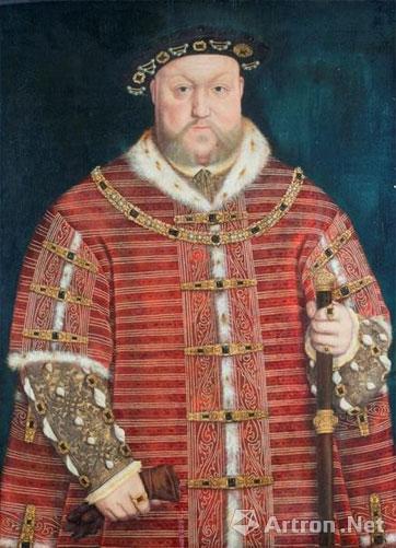 小汉斯霍尔拜因圈子/工作室《亨利八世肖像》款识:画家纪年1542年