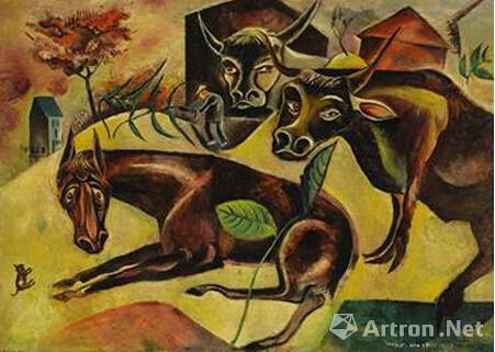 Max Ernst，《Horse and Cows》，1919年，私人收藏，由伦敦Richard Nagy Ltd提供