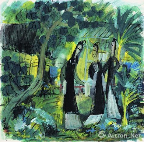 林风眠 《庭院》 彩墨 纸本 68×68cm 1960