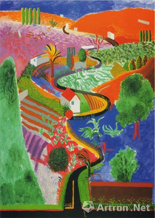 霍克尼《尼可拉斯峡谷》1980,布本丙烯,213.3x152.4cm