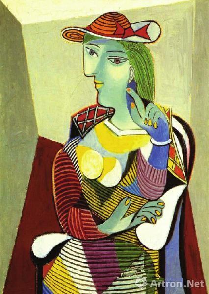 毕加索1965年的画作《戴帽女子》