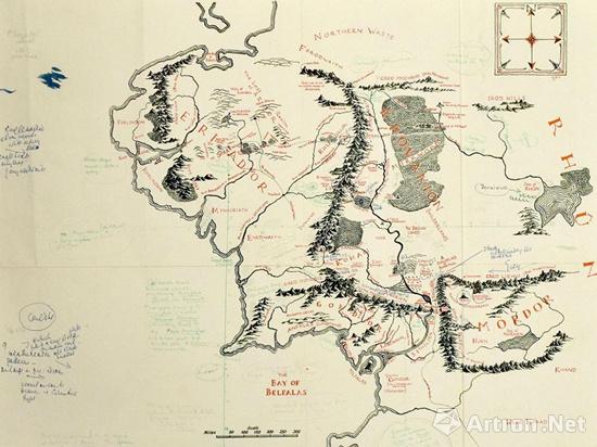 《魔戒》作者托尔金亲笔标注的中土世界地图在牛津大学展出