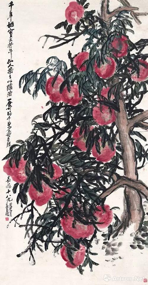 吴昌硕(1844～1927) 三千年结实之桃 设色纸本  立轴 1913年 172